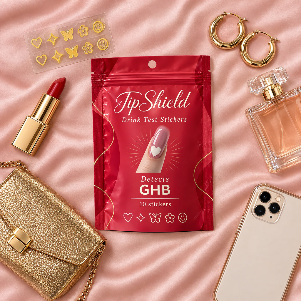 TipShield pouch in a night-out essentials flat lay